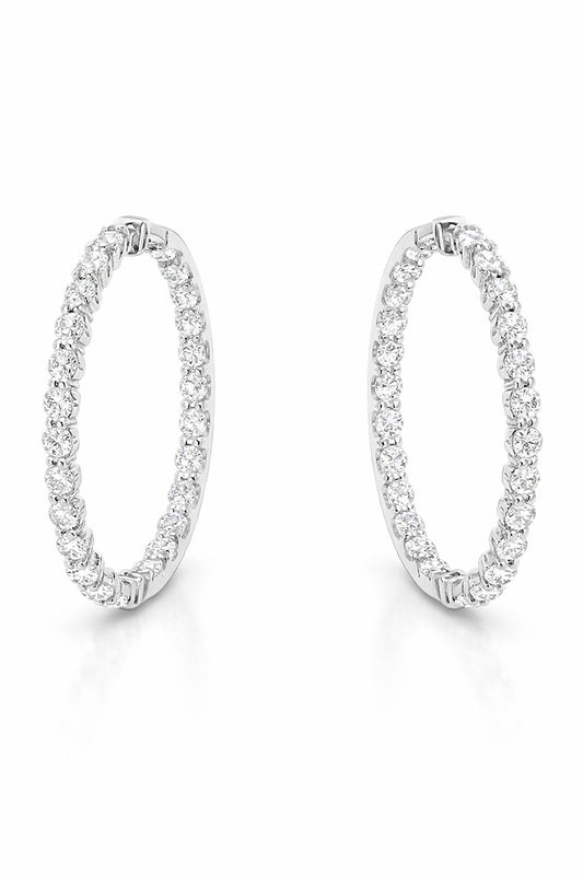 14K White Gold Diamond Inside-Out Hoop Earrings, 1.43 ct