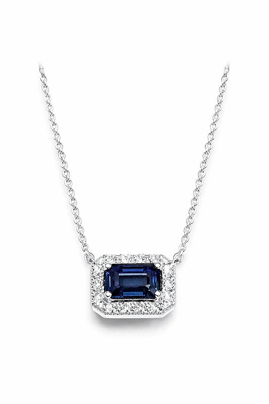 14K White Gold Sapphire and Diamond Halo East-West Pendant, 1.24 ct
