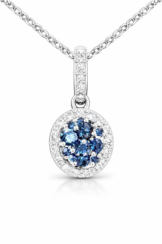 14K White Gold Sapphire and Diamond Cluster Pendant, 0.35 ct