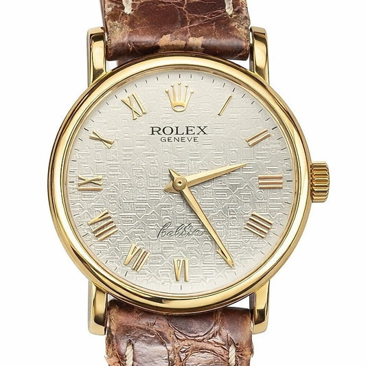Rolex Cellini Roman Computer Dial Leather Strap Watch 6110