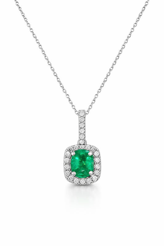 14K Two-Tone Gold Emerald and Diamond Pendant, 0.59 ct