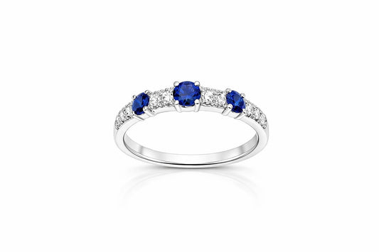 18K White Gold Sapphire and Round Diamond Ring, 1.05 ct Sapphire