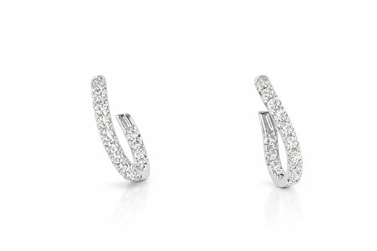 14K White Gold Diamond Curved Inside-Out Hoop Earrings, 1.26 ct