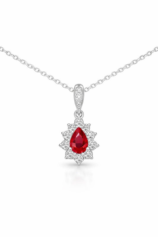 14K White Gold Pear Ruby and Diamond Pendant, 0.46 ct