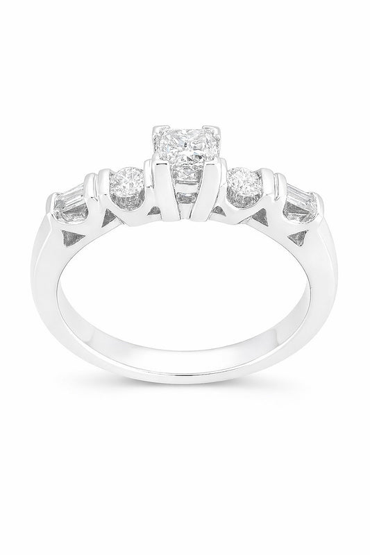 14K White Gold Round Diamond, 0.50 ct