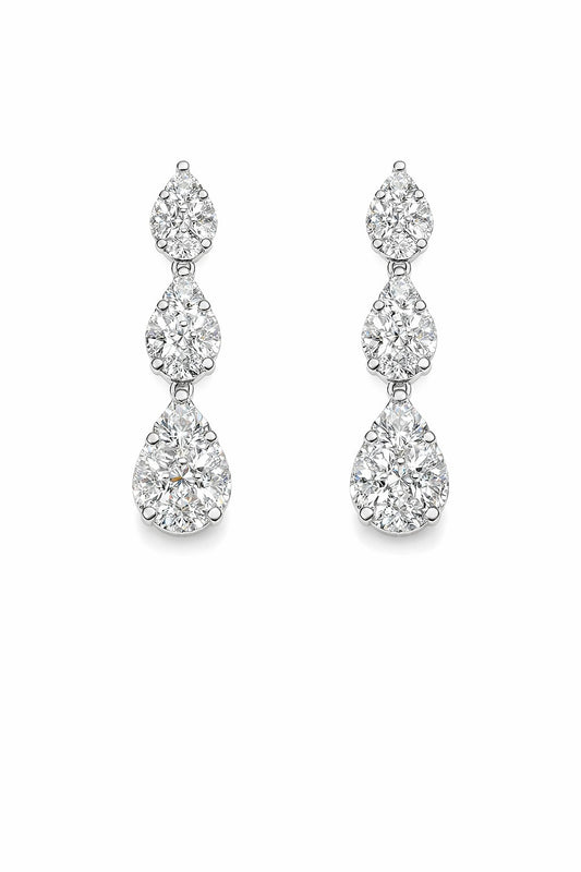 18K White Gold Pear Diamond Cluster Drop Earrings, 2.20 ct