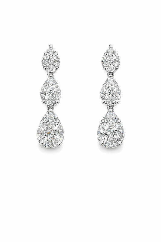 18K White Gold Pear Diamond Cluster Drop Earrings, 2.20 ct