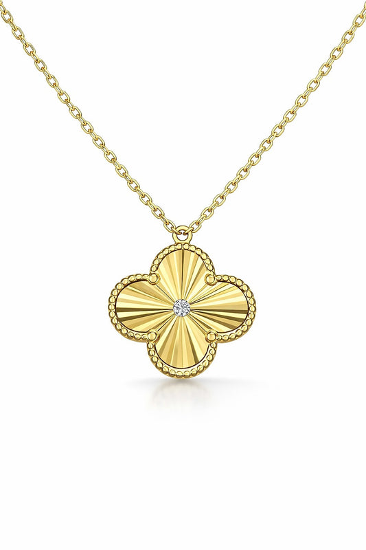 14K Yellow Gold Round Diamond Clover Slide Pendant, 0.02 ct