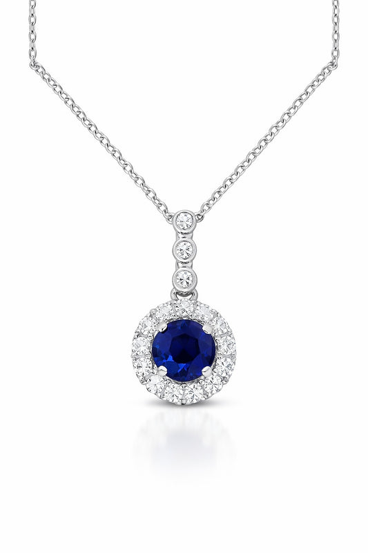 14K White Gold Sapphire and Diamond Pendant, 0.49 ct