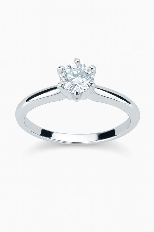14K White Gold Round Diamond Solitaire Ring, 0.51 ct