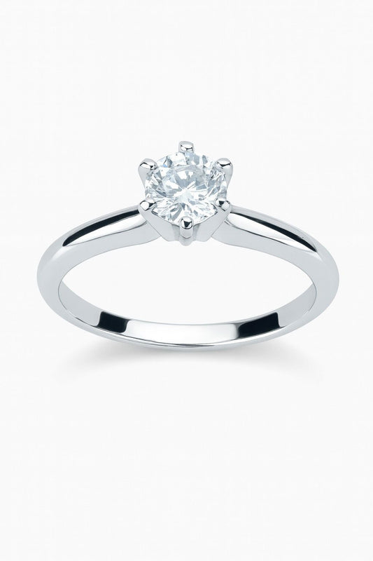 14K White Gold Round Diamond Solitaire Ring, 0.51 ct