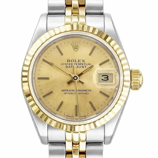 Rolex Datejust Champagne Dial With Fluted Bezel Jubilee Bracelet 26mm Watch 69173