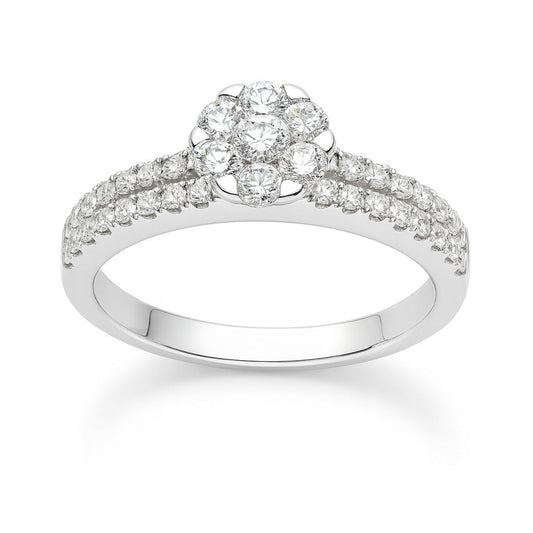 14K White Gold Diamond Cluster Engagement Ring, 0.50 ct