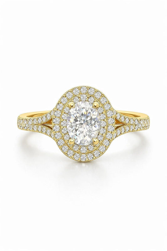 14K Yellow Gold Oval Diamond Triple Halo Engagement Ring, 1.50 ct
