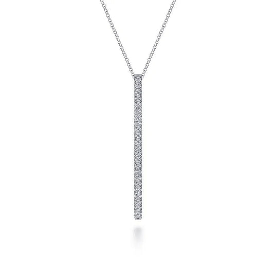 14K White Gold Diamond Bar Pendant Necklace