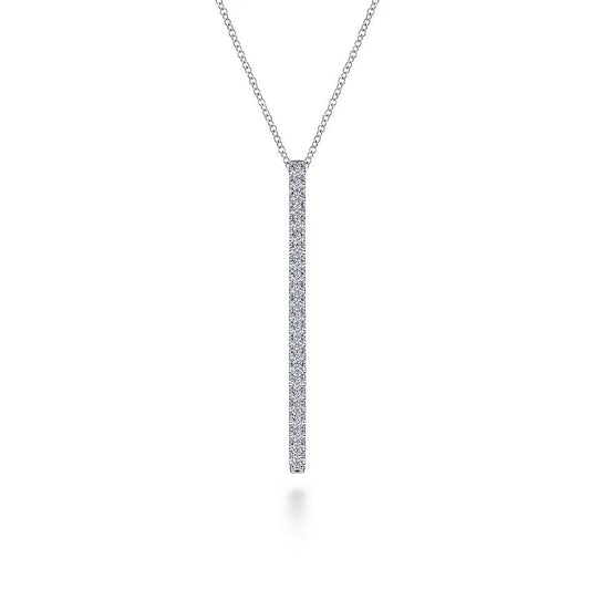14K White Gold Diamond Bar Pendant Necklace