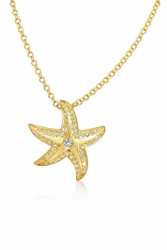 14K Yellow Gold Diamond Starfish Pendant, 0.15 ct