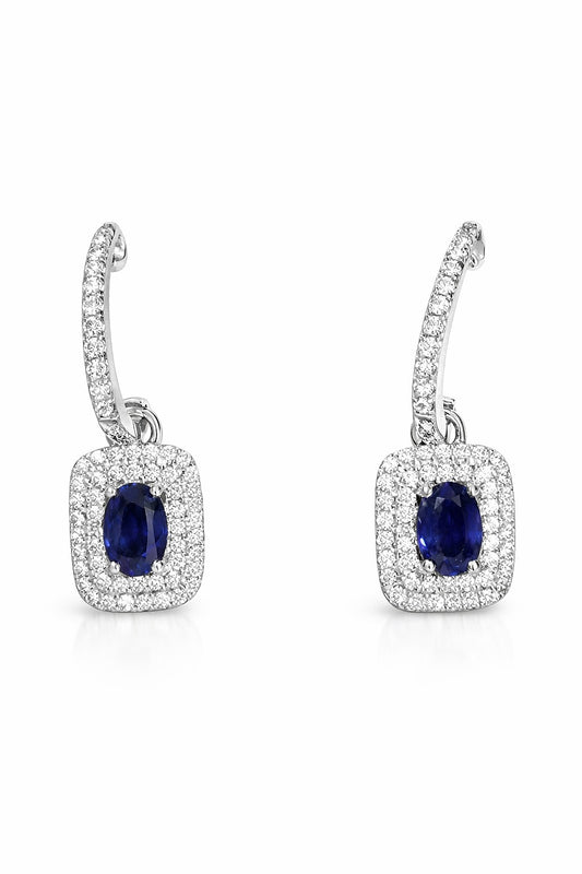 14K White Gold Oval Sapphire and Diamond Earrings, 5/8 ctw