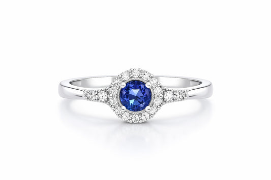 14K White Gold Sapphire and Diamond Ring, 0.51 ct Sapphire
