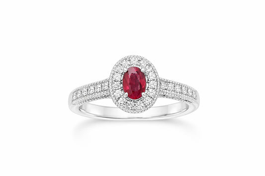 14K White Gold Ruby and Diamond Ring, 0.25 ctw Diamonds