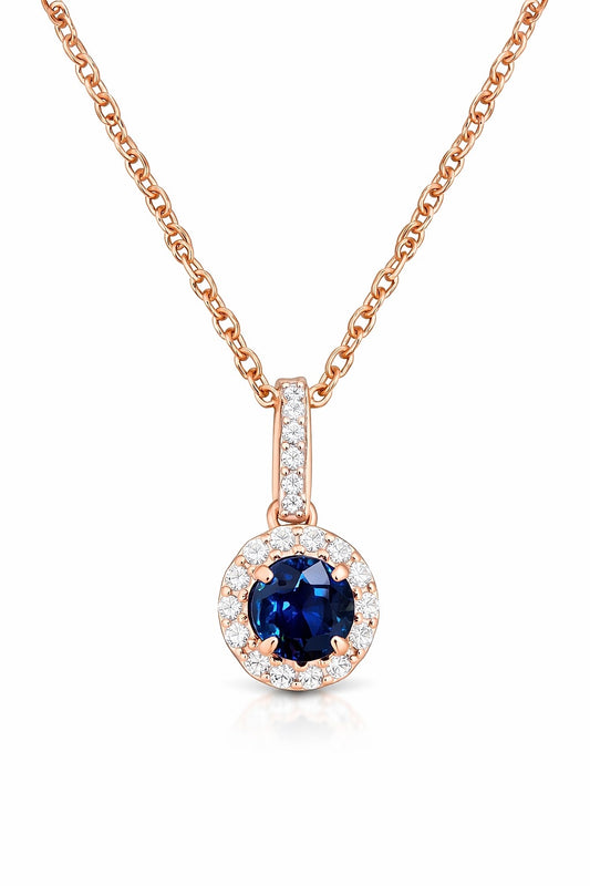 14K Rose Gold Sapphire and Diamond Cluster Pendant, 0.80 ct