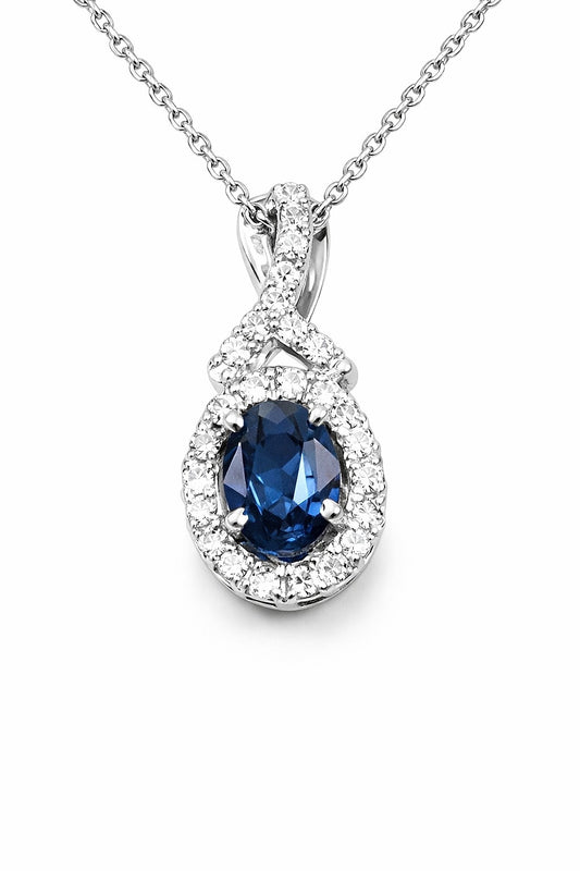 14K White Gold Sapphire and Diamond Pendant, 0.85 ct Sapphire
