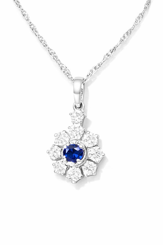 14K White Gold Sapphire and Diamond Pendant, 0.23 ct Sapphire