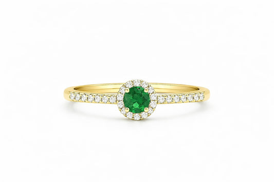 14K Yellow Gold Emerald and Diamond Ring, 0.64 ct