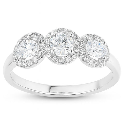 14K White Gold Oval Diamond Ring, 5/8 ct