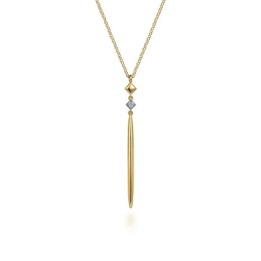 14K Yellow Gold Diamond Pendant Drop Necklace