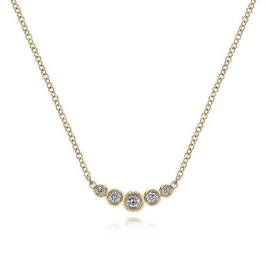 14K Yellow Gold Curved Diamond Bar Necklace