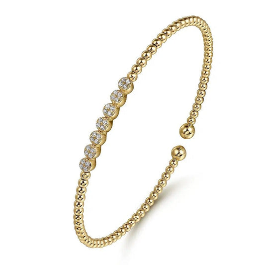 14K Yellow Gold Bujukan Bead and Cluster Diamond Bangle Bracelet