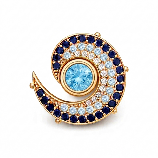 14kt Wave with Pave and Blue Topaz Center