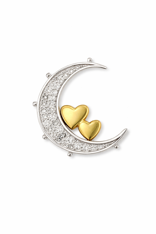 Moon charm with diamonds and gold hearts
