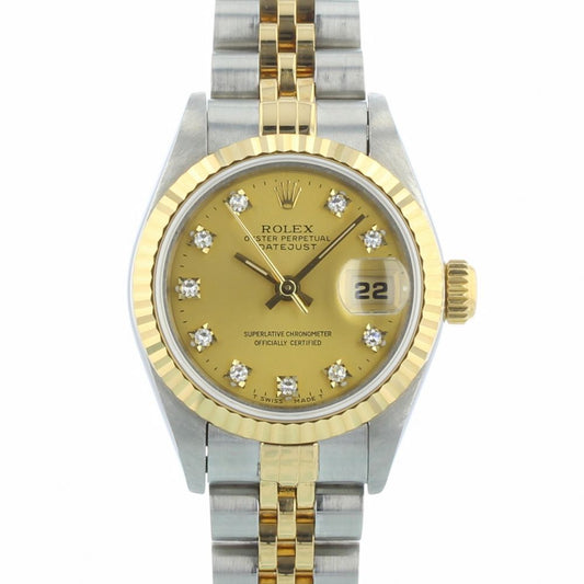 Rolex Ladies Datejust Model With Champagne Diamond Dial 69174