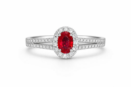 14K White Gold Ruby and Diamond Ring, 0.59 ct