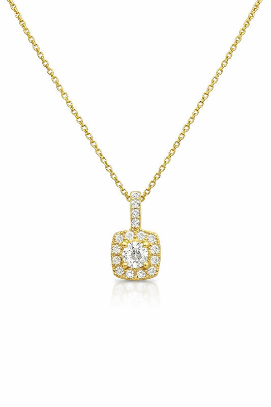 14K Yellow Gold Diamond Halo Pendant, 0.26 ct
