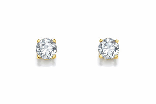 14K Yellow Gold Round Diamond Stud Earrings, 0.90 ct