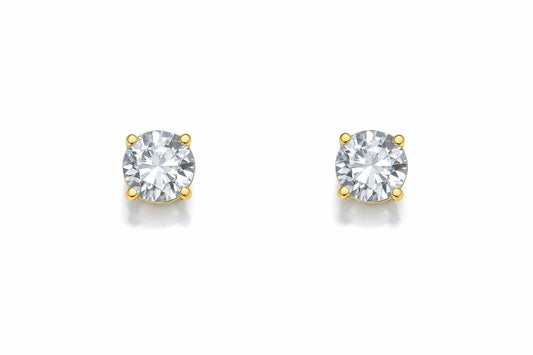 14K Yellow Gold Round Diamond Stud Earrings, 0.90 ct