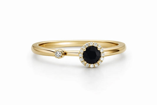 14K Yellow Gold Black Onyx and Diamond Bypass Ring
