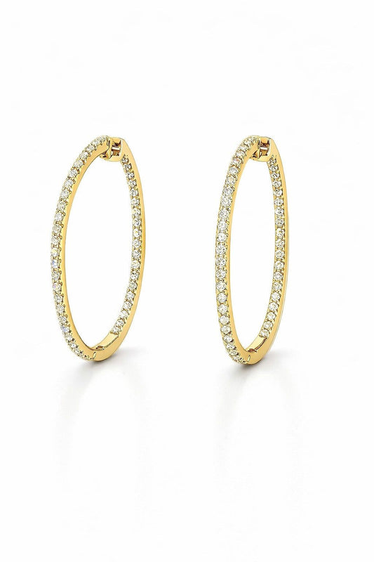 14K Yellow Gold Diamond Oval Inside-Out Hoop Earrings, 0.50 ct