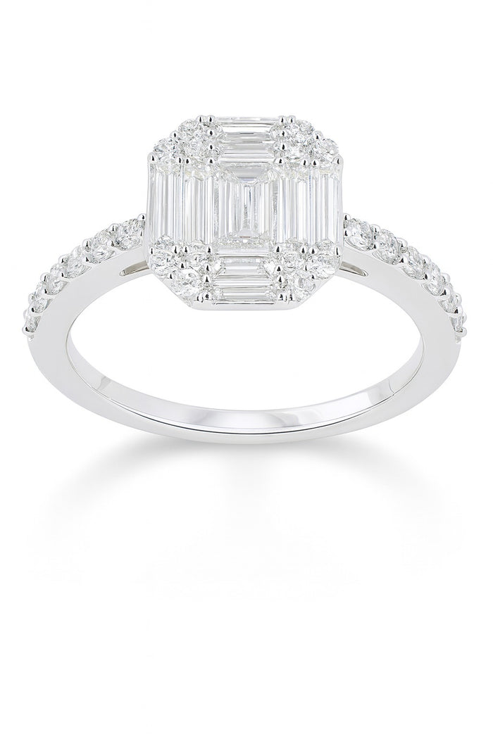 18K White Gold Diamond Cluster Engagement Ring, 0.80 ct