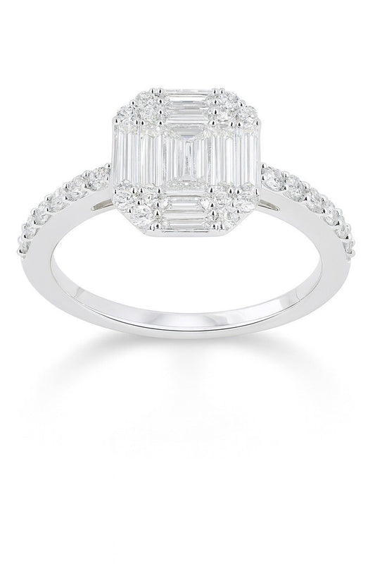 18K White Gold Diamond Cluster Engagement Ring, 0.80 ct