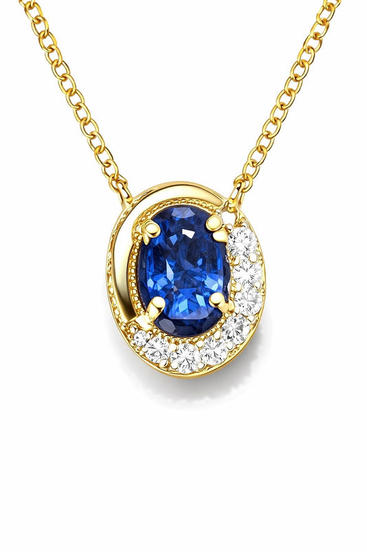 14K Yellow Gold Sapphire and Diamond Pendant, 0.63 ct