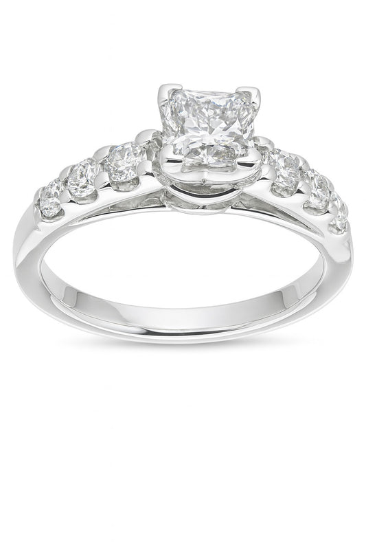 14K White Gold Princess Diamond Engagement Ring, 0.72 ct Center