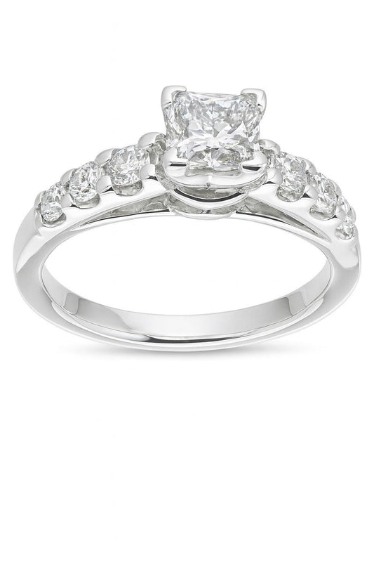 14K White Gold Princess Diamond Engagement Ring, 0.72 ct Center