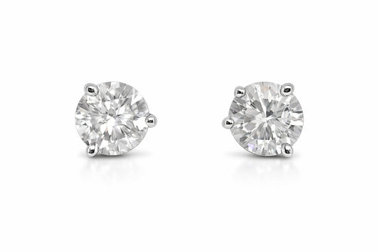 14K White Gold Round Diamond Stud Earrings, 1.65 ct