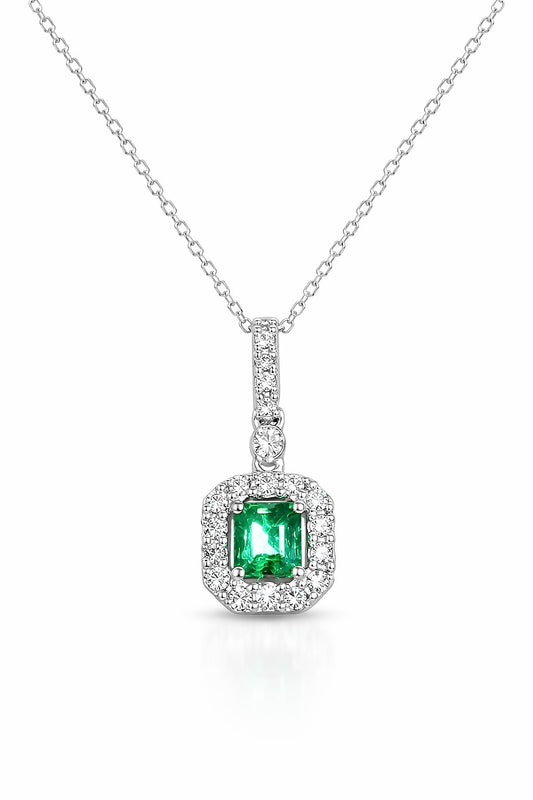 14K White Gold Emerald and Diamond Pendant, 0.38 ct Emerald
