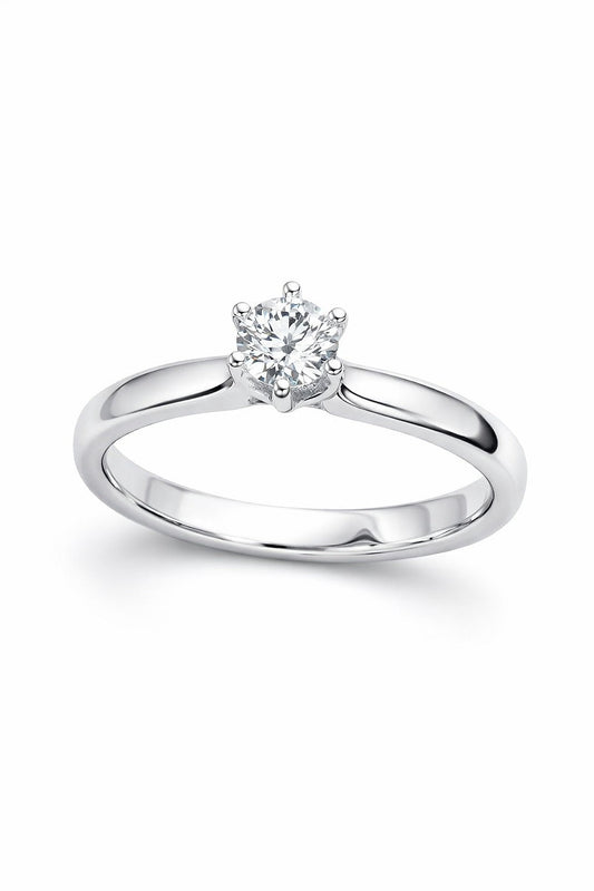 14K White Gold Round Diamond Solitaire Ring, 0.75 ct