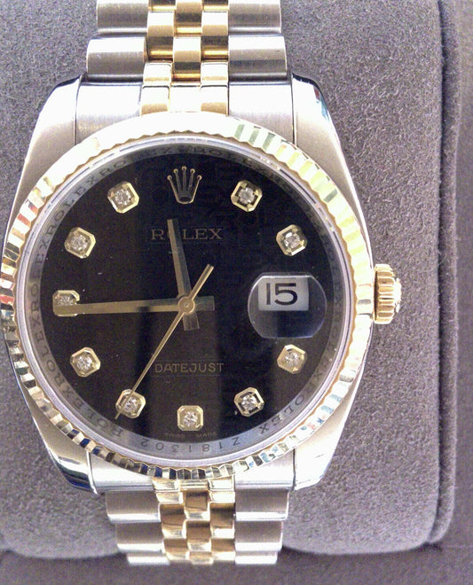 Rolex Datejust 36 Stainless Steel & Yellow Gold Champagne Diamond Dial Watch 116233